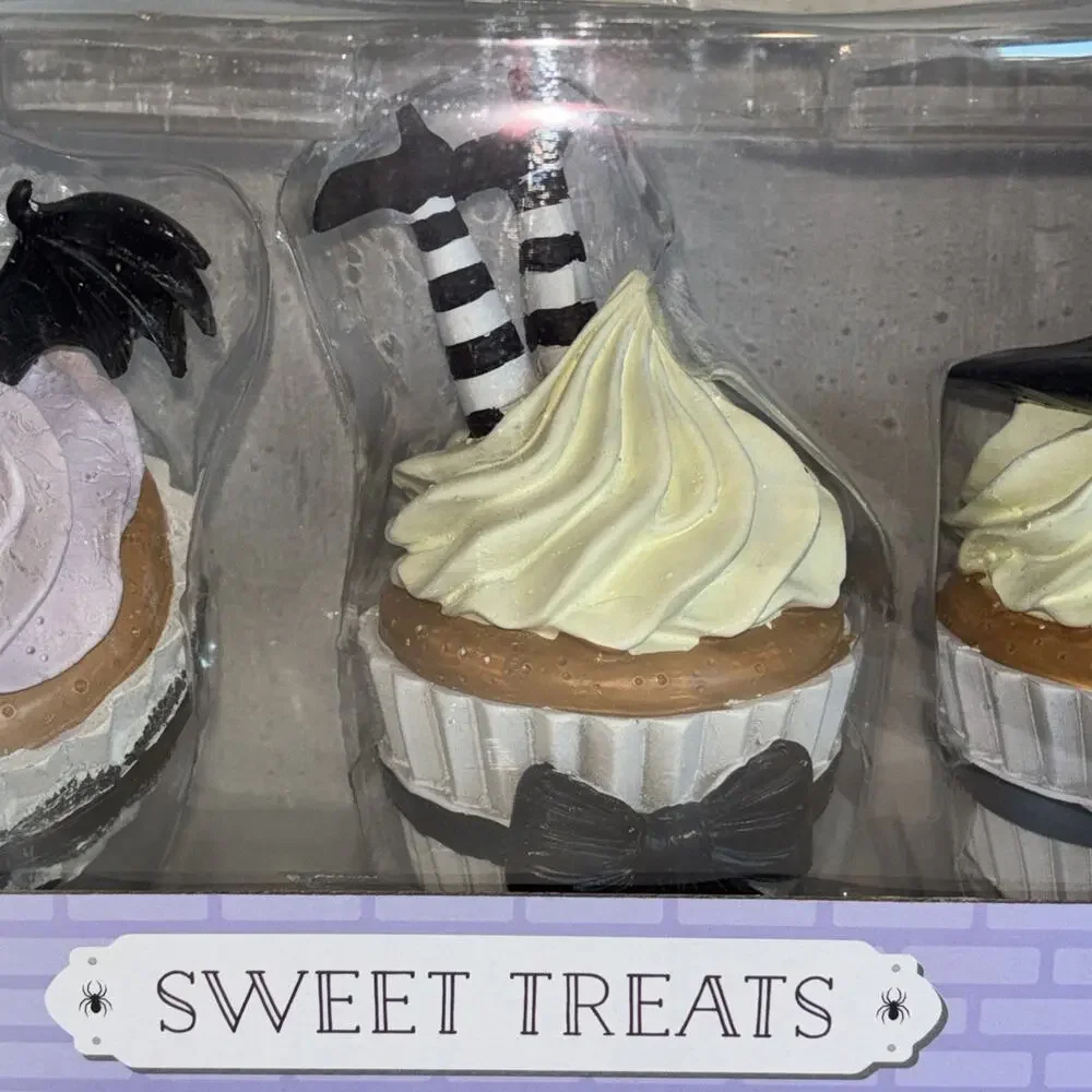 Sweet Treats Halloween Cupcake Figurines Set 3 Bat Witch Legs Spooky Decor NEW